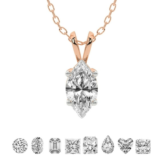 Lab Grown Diamond Pendant Necklace For Women | 2 Carat IGI Certified Marquise Shape FG-VS | Solitaire Pendant Necklace 14K Rose Gold | Quartze Split Bail