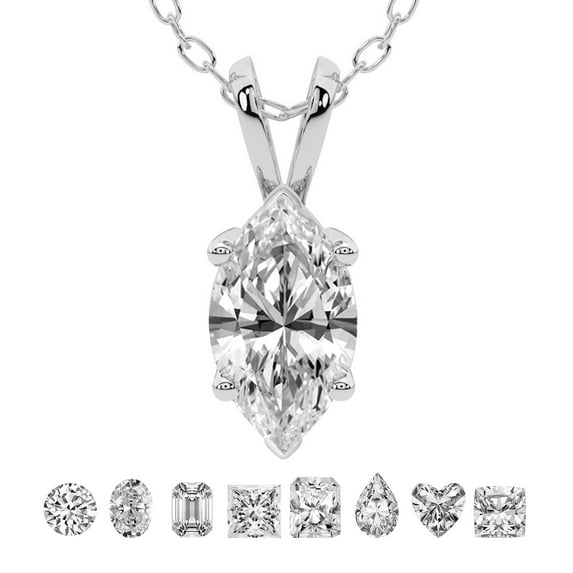 Lab Grown Diamond Pendant Necklace For Women | 2 Carat IGI Certified Marquise Shape FG-VS | Solitaire Pendant Necklace 14K White Gold | Quartze Split Bail