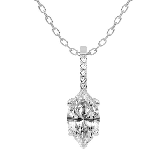 Diamond Pendant Necklace| 4 Ct IGI Certified Marquise Shape Lab Grown Diamond | Lucida Four Prong Lab Diamond Pendant Necklace In 18K White Gold | FG-VS1-VS2 Quality Friendly Diamonds