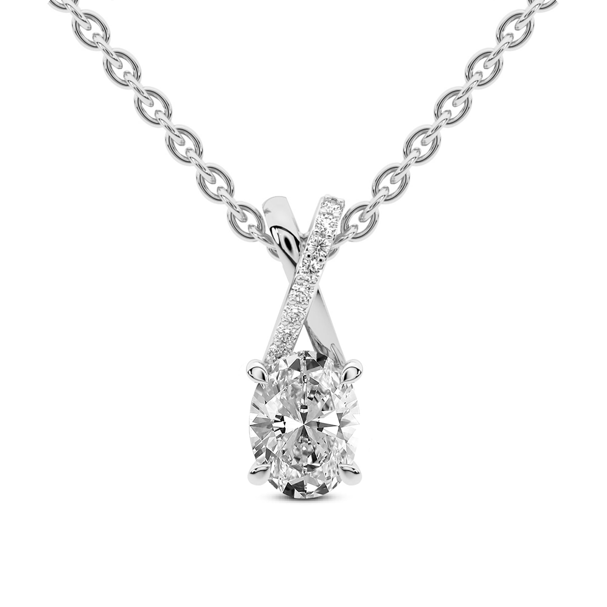 Diamond Pendant Necklace For Women 1 Carat IGI Certified Oval Shape