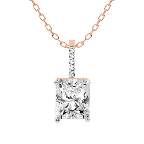 Diamond Pendant Necklace For Women | 1 Carat IGI Certified Radiant Shape Lab Grown Diamond | Lucida Four Prong Lab Diamond Pendant Necklace In 18K Rose Gold | FG-VS1-VS2 Quality Friendly Diamonds