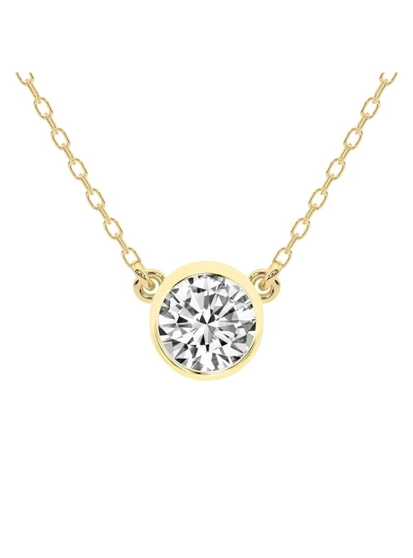 Diamond Pendant Necklace For Women | 1 Carat IGI Certified Round Shape Lab Grown Diamond | Classic Bezel Lab Diamond Pendant Necklace In 14K Yellow Gold | FG-VS1-VS2 Quality | Friendly Diamonds