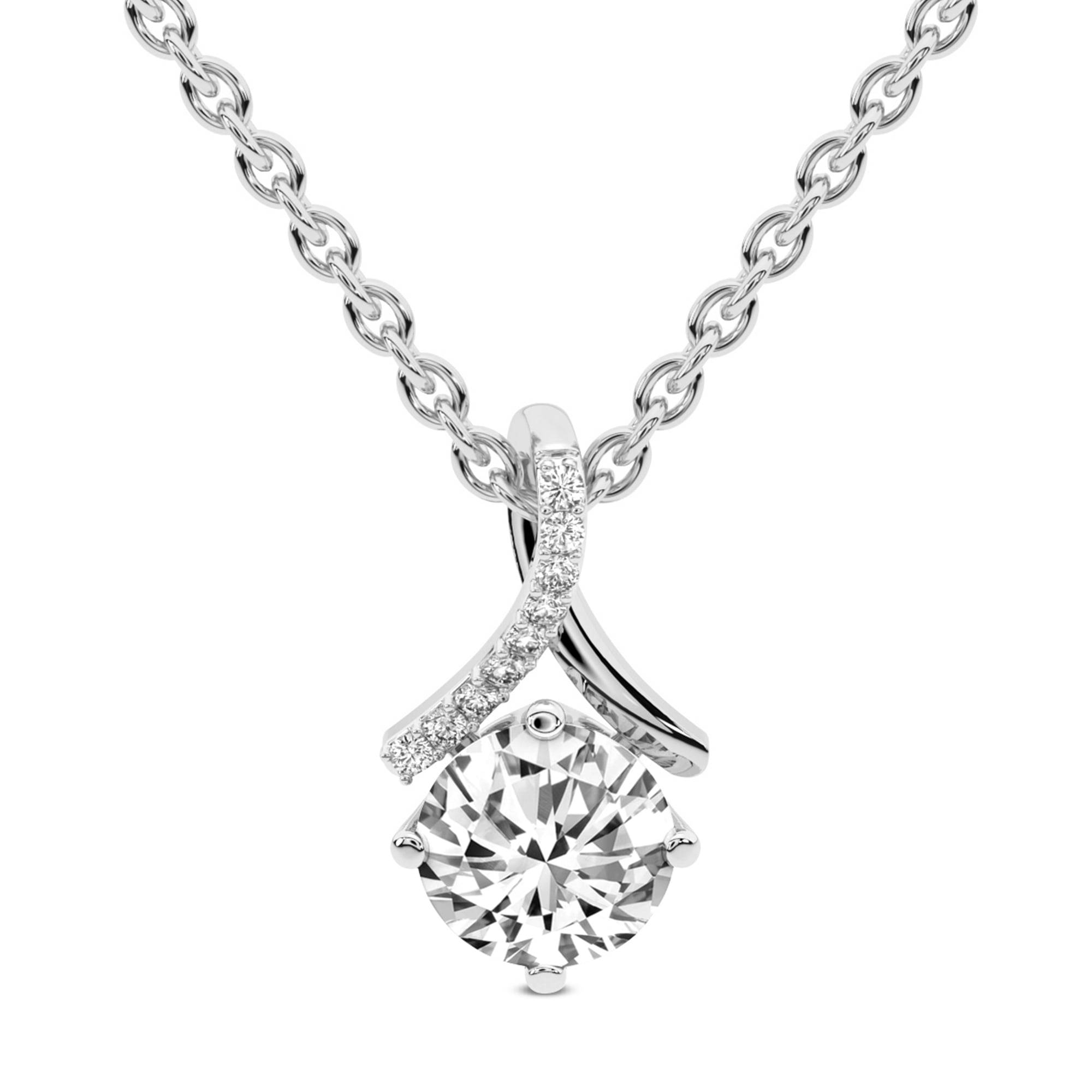 1 CT Diamond Solitaire Pendant Necklace for Women in 14K White