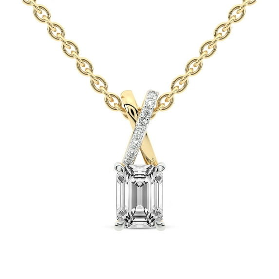 Diamond Pendant Necklace For Women | 3 Carat IGI Certified Emerald Shape Lab Grown Diamond | Lou Slider Lab Diamond Pendant Necklace In 18K Yellow Gold | FG-VS1-VS2 Quality | Friendly Diamonds