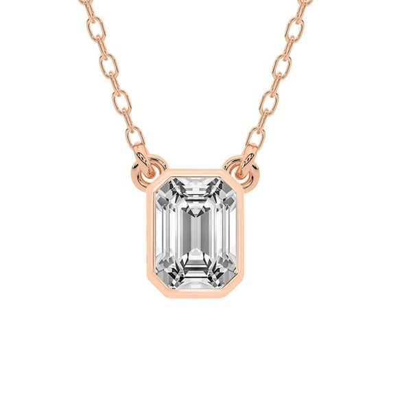 Diamond Pendant Necklace For Women |4 Carat IGI Certified Emerald Shape | Classic Bezel Solitaire Lab Diamond Pendant Necklace 14K Rose Gold | FG-VS1-VS2 Quality Friendly Diamonds