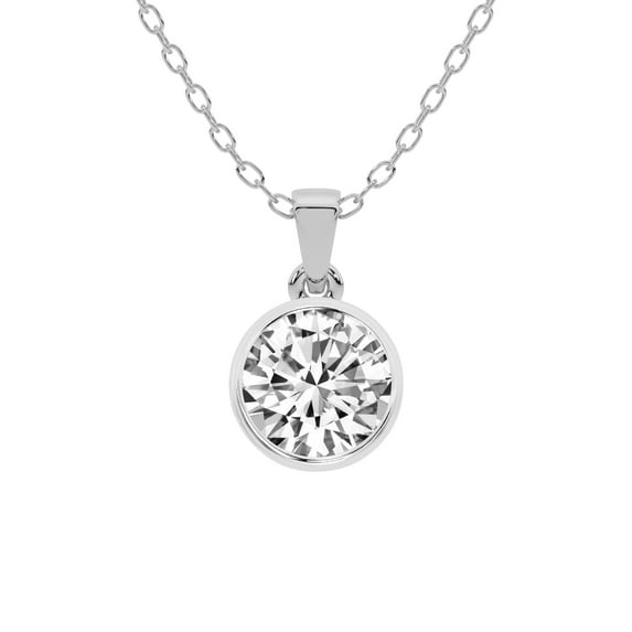 Diamond Pendant Necklace For Women | 5 Carat IGI Certified Round Shape Lab Grown Diamond | Allure Bezel Lab Diamond Pendant Necklace In 14K White Gold | FG-VS1-VS2 Quality Friendly Diamonds
