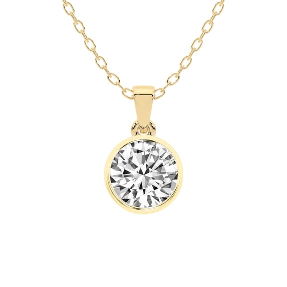 Diamond Pendant Necklace For Women | 5 Carat IGI Certified Round Shape Lab Grown Diamond | Allure Bezel Lab Diamond Pendant Necklace In 18K Yellow Gold | FG-VS1-VS2 Quality Friendly Diamonds