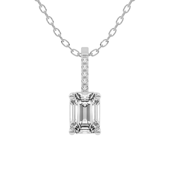 Diamond Pendant Necklace For Women | 6 Carat IGI Certified Emerald Shape Lab Grown Diamond | Lucida Four Prong Lab Diamond Pendant Necklace In 14K White Gold | FG-VS1-VS2 Quality Friendly Diamonds