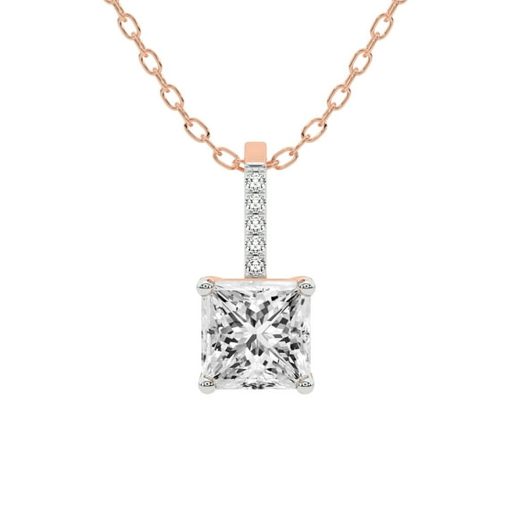Diamond Pendant Necklace For Women | 6 Carat IGI Certified Princess Shape Lab Grown Diamond | Lucida Four Prong Lab Diamond Pendant Necklace In 18K Rose Gold | FG-VS1-VS2 Quality Friendly Diamonds