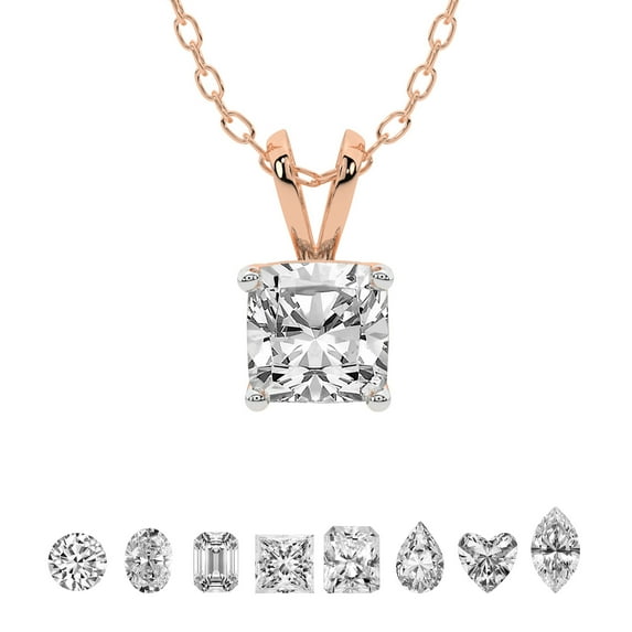 Lab Grown Diamond Pendant Necklace For Women | 0.50 Carat IGI Certified Cushion Shape FG-VS | Solitaire Pendant Necklace 14K Rose Gold | Quartze Split Bail
