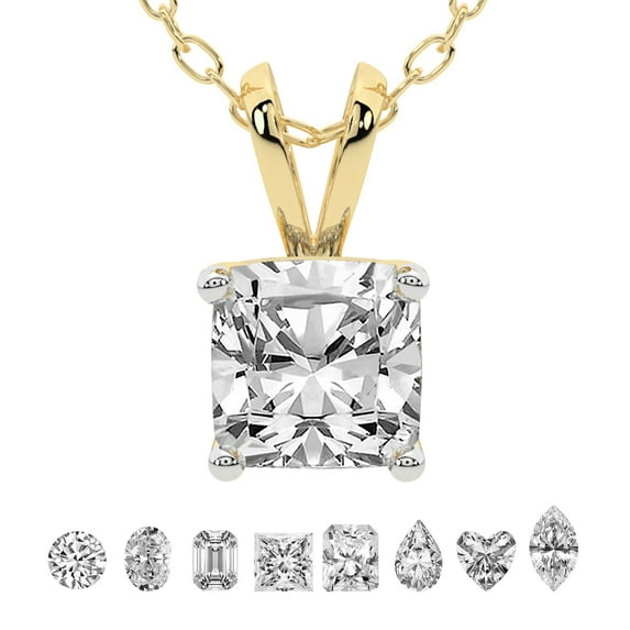 Lab Grown Diamond Pendant Necklace For Women | 0.50 Carat IGI Certified Cushion Shape FG-VS | Solitaire Pendant Necklace 14K Yellow Gold | Quartze Split Bail