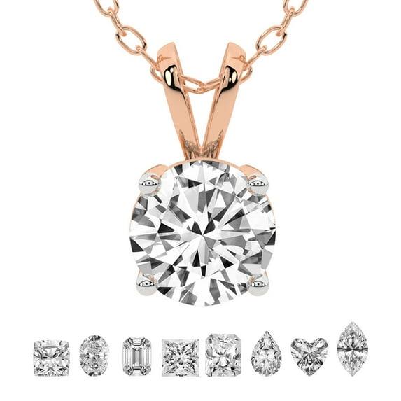 Lab Grown Diamond Pendant Necklace For Women | 0.5 Carat IGI Certified Round Shape FG-VS | Solitaire Pendant Necklace 14K Rose Gold | Quartze Split Bail