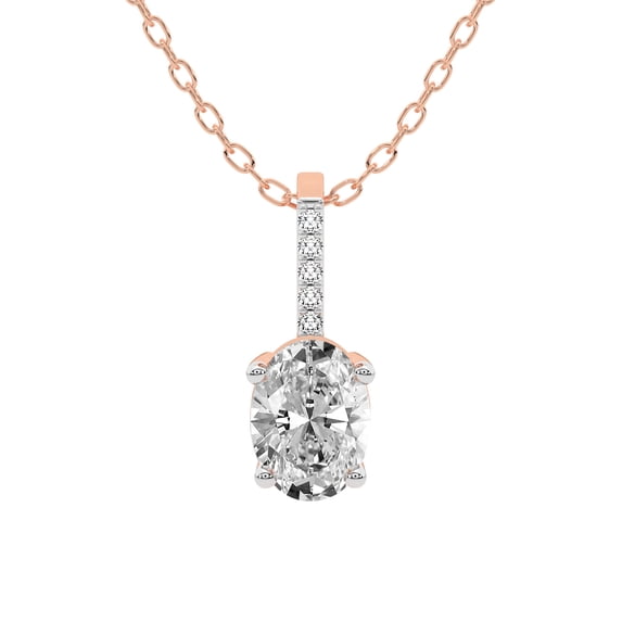 Diamond Pendant Necklace For Women | 0.75 Carat IGI Certified Oval Shape Lab Grown Diamond | Lucida Four Prong Lab Diamond Pendant Necklace In 18K Rose Gold | FG-VS1-VS2 Quality Friendly Diamonds