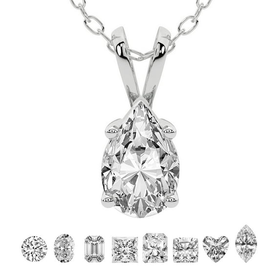 Lab Grown Diamond Pendant Necklace For Women | 0.75 Carat IGI Certified Pear Shape FG-VS | Solitaire Pendant Necklace 14K White Gold | Quartze Split Bail