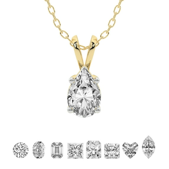 Lab Grown Diamond Pendant Necklace For Women | 0.75 Carat IGI Certified Pear Shape FG-VS | Solitaire Pendant Necklace 18K Yellow Gold | Quartze Split Bail