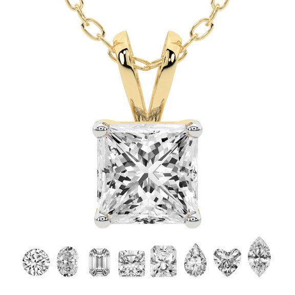 Lab Grown Diamond Pendant Necklace For Women | 0.75 Carat IGI Certified Princess Shape FG-VS | Solitaire Pendant Necklace 14K Yellow Gold | Quartze Split Bail