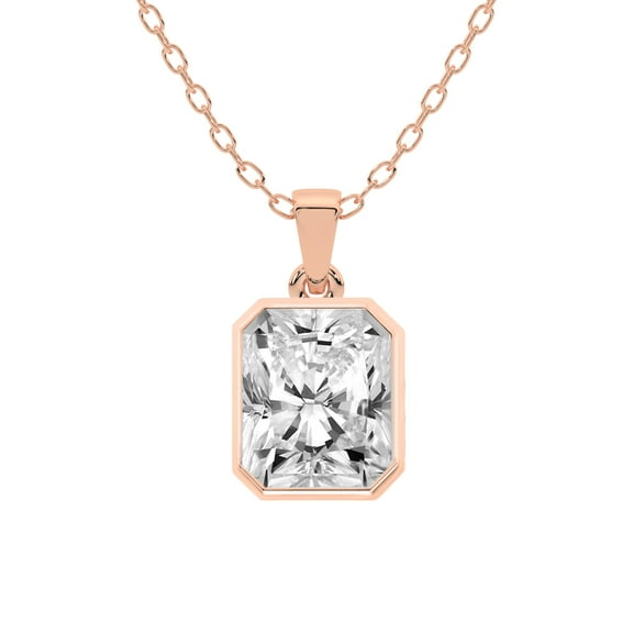 Diamond Pendant Necklace For Women | 0.75 Carat IGI Certified Radiant Shape Lab Grown Diamond | Allure Bezel Lab Diamond Pendant Necklace In 14K Rose Gold | FG-VS1-VS2 Quality Friendly Diamonds