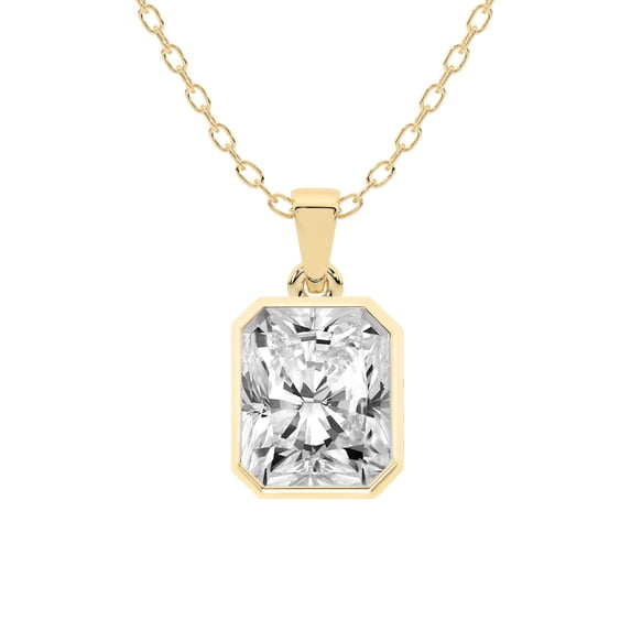 Diamond Pendant Necklace For Women | 0.75 Carat IGI Certified Radiant Shape Lab Grown Diamond | Allure Bezel Lab Diamond Pendant Necklace In 14K Yellow Gold | FG-VS1-VS2 Quality Friendly Diamonds