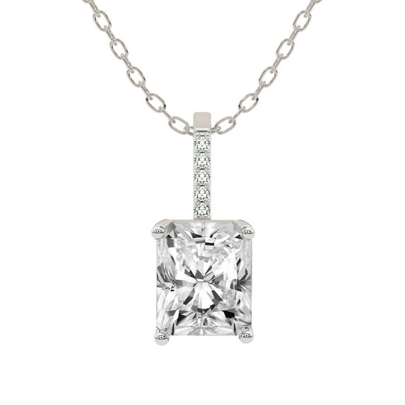 Diamond Pendant Necklace For Women | 0.75 Carat IGI Certified Radiant Shape Lab Grown Diamond | Lucida Four Prong Lab Diamond Pendant Necklace In 14K White Gold | FG-VS1-VS2 Quality Friendly Diamonds