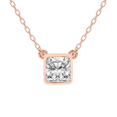 Diamond Pendant Necklace For Women | 1 Carat IGI Certified Cushion Shape| Classic Bezel Solitaire Lab Diamond Pendant Necklace 14K Rose Gold | FG-VS1-VS2 Quality Friendly Diamonds