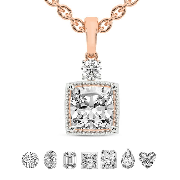Diamond Pendant Necklace For Women | 1 Carat IGI Certified Cushion Shape Lab Grown Diamond | Joan Fashion Lab Diamond Pendant Necklace 14K Rose Gold | FG-VS Quality Friendly Diamonds