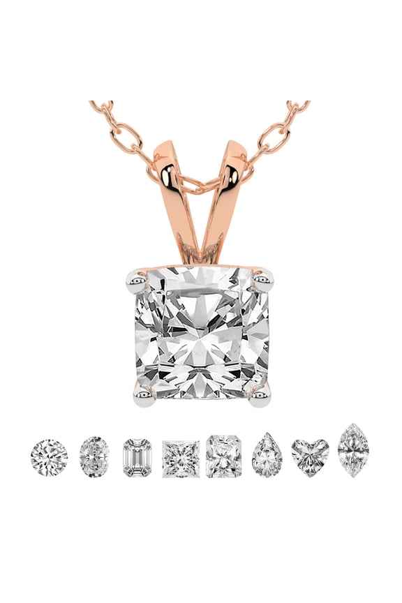 Lab Grown Diamond Pendant Necklace For Women | 1 Carat IGI Certified Cushion Shape FG-VS | Solitaire Pendant Necklace 14K Rose Gold | Quartze Split Bail