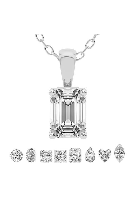 Lab Grown Diamond Pendant Necklace For Women | 1 Carat IGI Certified Emerald Shape FG-VS | Solitaire Pendant Necklace 14K White Gold | Martina Solitaire