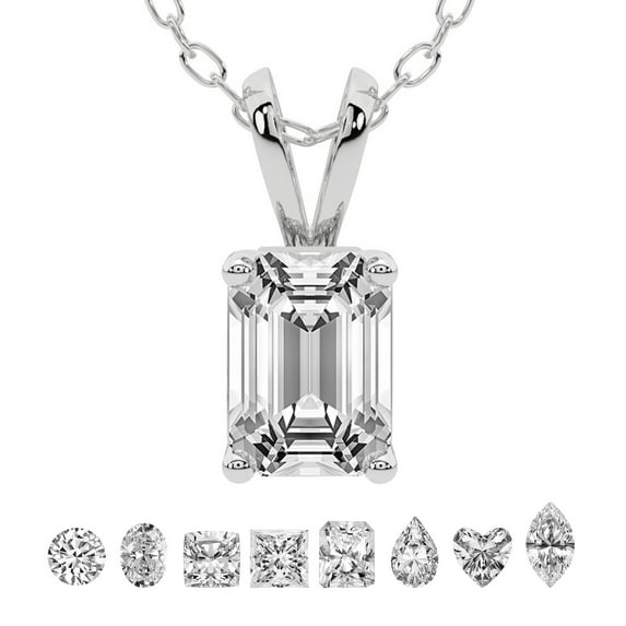 Lab Grown Diamond Pendant Necklace For Women | 1 Carat IGI Certified Emerald Shape FG-VS | Solitaire Pendant Necklace 18K White Gold | Quartze Split Bail