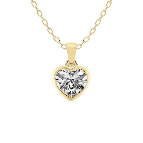 Diamond Pendant Necklace For Women | 1 Carat IGI Certified Heart Shape Lab Grown Diamond | Allure Bezel Lab Diamond Pendant Necklace In 18K Yellow Gold | FG-VS1-VS2 Quality Friendly Diamonds