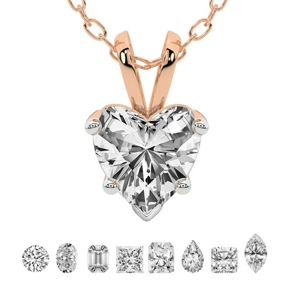 Lab Grown Diamond Pendant Necklace For Women | 1 Carat IGI Certified Heart Shape FG-VS | Solitaire Pendant Necklace 18K Rose Gold | Quartze Split Bail