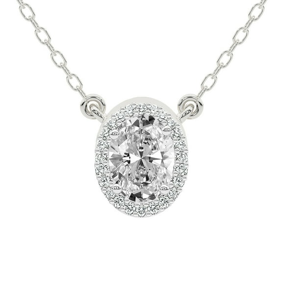 Diamond Pendant Necklace For Women | 1 Carat IGI Certified Oval Shape Lab Grown Diamond | Flaire Halo Lab Diamond Pendant Necklace 18K White Gold | FG-VS1-VS2 Quality Friendly Diamonds