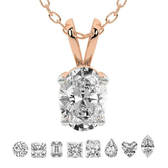 Lab Grown Diamond Pendant Necklace For Women | 1 Carat IGI Certified Oval Shape FG-VS | Solitaire Pendant Necklace 18K Rose Gold | Quartze Split Bail