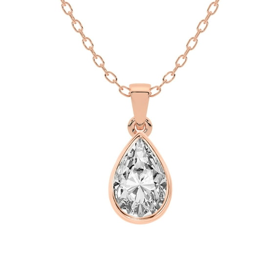 Diamond Pendant Necklace For Women | 1 Carat IGI Certified Pear Shape Lab Grown Diamond | Allure Bezel Lab Diamond Pendant Necklace In 14K Rose Gold | FG-VS1-VS2 Quality Friendly Diamonds