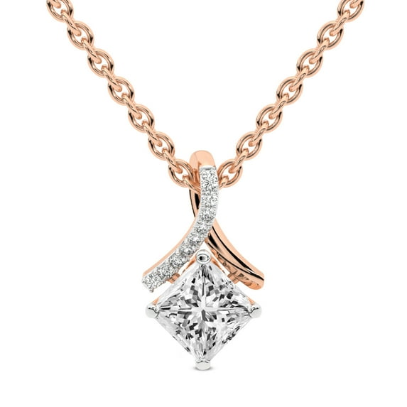 Diamond Pendant Necklace For Women | 1 Carat IGI Certified Princess Shape Lab Grown Diamond | Priscilla Slider Lab Diamond Pendant Necklace 14K Rose Gold | FG-VS1-VS2 Quality | Friendly Diamonds