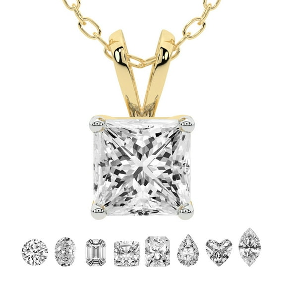 Lab Grown Diamond Pendant Necklace For Women | 1 Carat IGI Certified Princess Shape FG-VS | Solitaire Pendant Necklace 18K Yellow Gold | Quartze Split Bail
