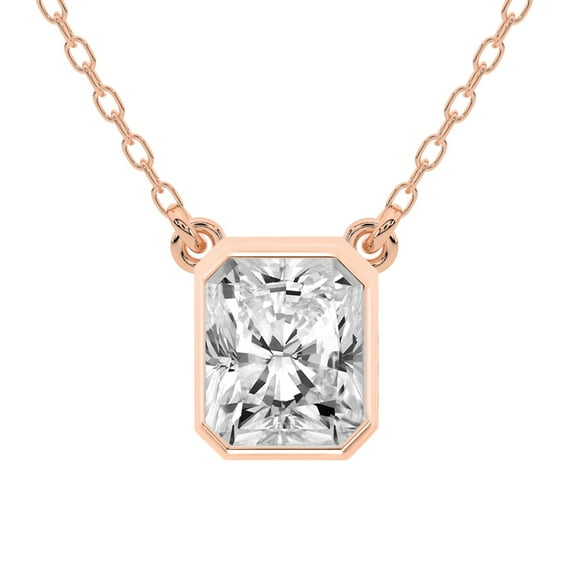 Diamond Pendant Necklace For Women | 1 Carat IGI Certified Radiant Shape | Classic Bezel Solitaire Lab Diamond Pendant Necklace 14K Rose Gold | FG-VS1-VS2 Quality Friendly Diamonds