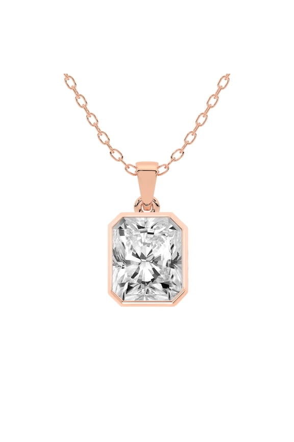 Diamond Pendant Necklace For Women | 1 Carat IGI Certified Radiant Shape Lab Grown Diamond | Allure Bezel Lab Diamond Pendant Necklace In 14K Rose Gold | FG-VS1-VS2 Quality Friendly Diamonds