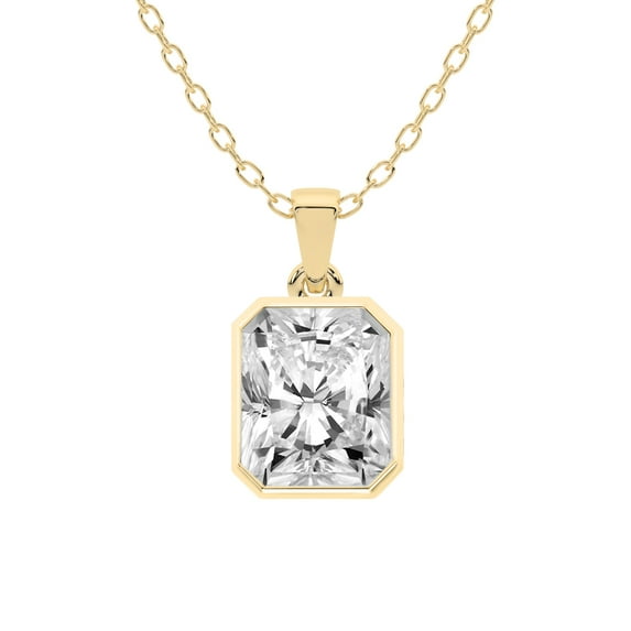 Diamond Pendant Necklace For Women | 1 Carat IGI Certified Radiant Shape Lab Grown Diamond | Allure Bezel Lab Diamond Pendant Necklace In 14K Yellow Gold | FG-VS1-VS2 Quality Friendly Diamonds