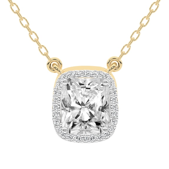 Diamond Pendant Necklace For Women | 1 Carat IGI Certified Radiant Shape Lab Grown Diamond | Flaire Halo Lab Diamond Pendant Necklace 18K Yellow Gold | FG-VS1-VS2 Quality Friendly Diamonds