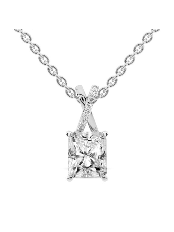 Diamond Pendant Necklace For Women | 1 Carat IGI Certified Radiant Shape Lab Grown Diamond | Lou Slider Lab Diamond Pendant Necklace In 14K White Gold | FG-VS1-VS2 Quality | Friendly Diamonds