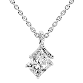 Diamond Pendant Necklace For Women | 1 Carat IGI Certified Radiant Shape Lab Grown Diamond | Priscilla Slider Lab Diamond Pendant Necklace 14K White Gold | FG-VS1-VS2 Quality | Friendly Diamonds