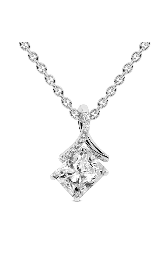 Diamond Pendant Necklace For Women | 1 Carat IGI Certified Radiant Shape Lab Grown Diamond | Priscilla Slider Lab Diamond Pendant Necklace 14K White Gold | FG-VS1-VS2 Quality | Friendly Diamonds