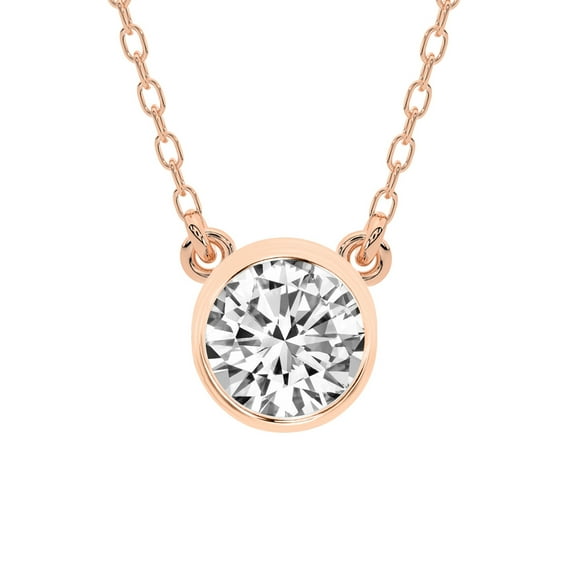 Diamond Pendant Necklace For Women | 1 Carat IGI Certified Round Shape | Classic Bezel Solitaire Lab Diamond Pendant Necklace 18K Rose Gold | FG-VS1-VS2 Quality Friendly Diamonds