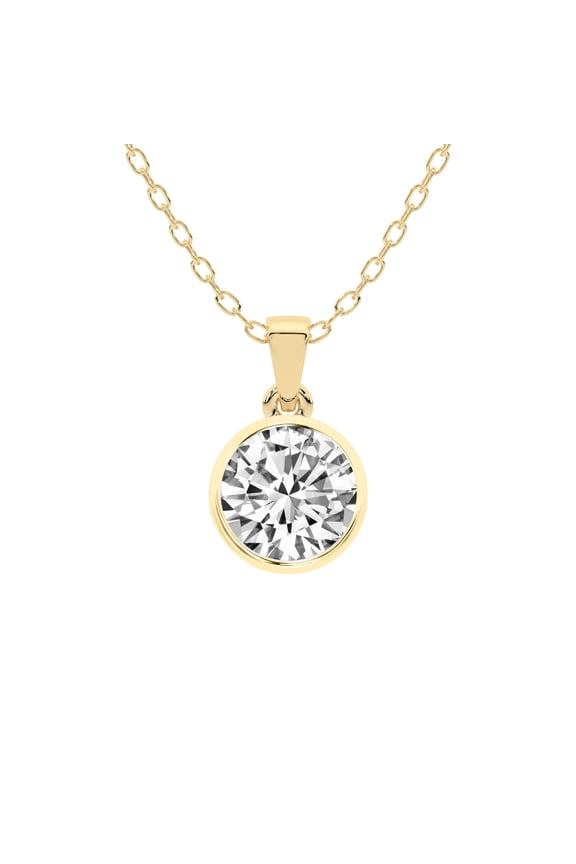 Diamond Pendant Necklace For Women | 1 Carat IGI Certified Round Shape Lab Grown Diamond | Allure Bezel Lab Diamond Pendant Necklace In 14K Yellow Gold | FG-VS1-VS2 Quality Friendly Diamonds
