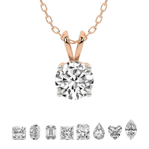 Lab Grown Diamond Pendant Necklace For Women | 1 Carat IGI Certified Round Shape FG-VS | Solitaire Pendant Necklace 14K Rose Gold | Quartze Split Bail
