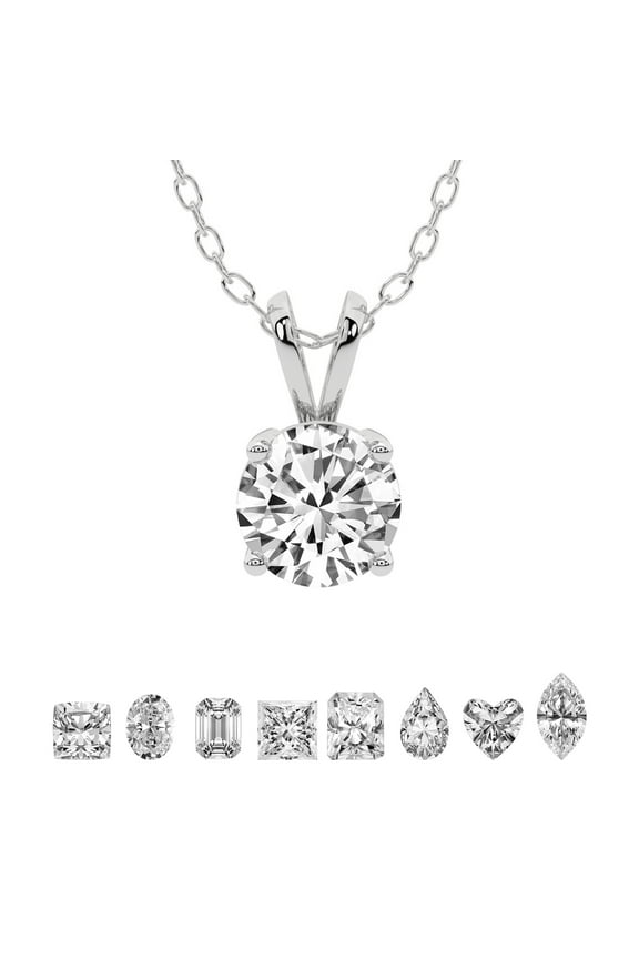 Lab Grown Diamond Pendant Necklace For Women | 1 Carat IGI Certified Round Shape FG-VS | Solitaire Pendant Necklace 14K White Gold | Quartze Split Bail