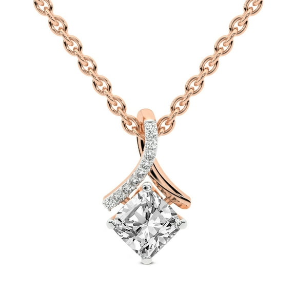 Diamond Pendant Necklace For Women | 2 Carat IGI Certified Cushion Shape Lab Grown Diamond | Priscilla Slider Lab Diamond Pendant Necklace 18K Rose Gold | FG-VS1-VS2 Quality | Friendly Diamonds