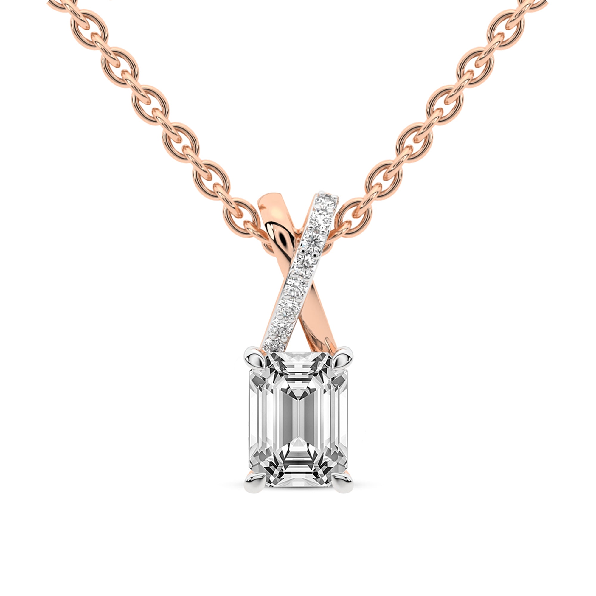 Diamond Pendant Necklace For Women | 2 Carat IGI Certified Emerald Shape Lab Grown Diamond | Lou Slider Lab Diamond Pendant Necklace In 14K Rose Gold | FG-VS1-VS2 Quality | Friendly Diamonds