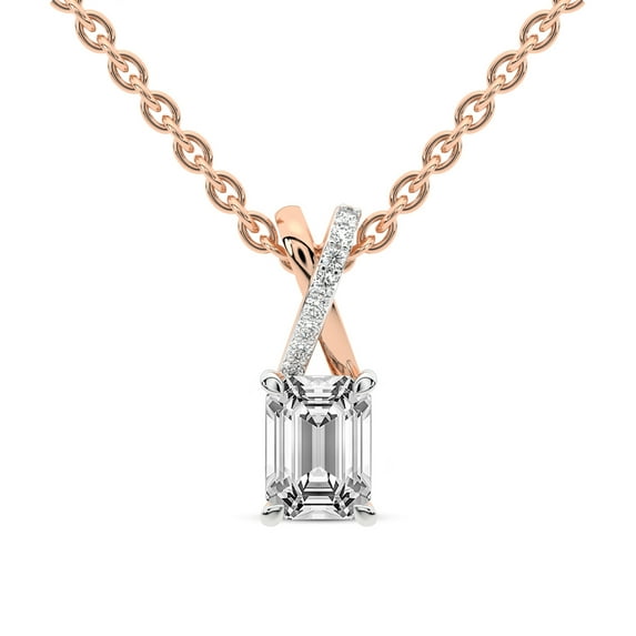 Diamond Pendant Necklace For Women | 2 Carat IGI Certified Emerald Shape Lab Grown Diamond | Lou Slider Lab Diamond Pendant Necklace In 14K Rose Gold | FG-VS1-VS2 Quality | Friendly Diamonds