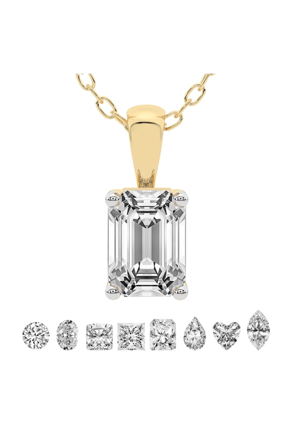 Lab Grown Diamond Pendant Necklace For Women | 2 Carat IGI Certified Emerald Shape FG-VS | Solitaire Pendant Necklace 14K Yellow Gold | Martina Solitaire